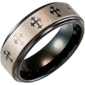 8.3mm Dura Tungsten Black Immersion Plated Band with Lasered Crosses #42