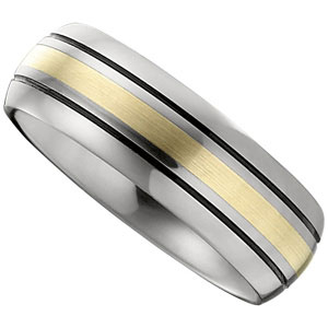8.3mm Dura Tungsten Slight Domed Black Antiqued Band with 14KT Yellow Inlay #40